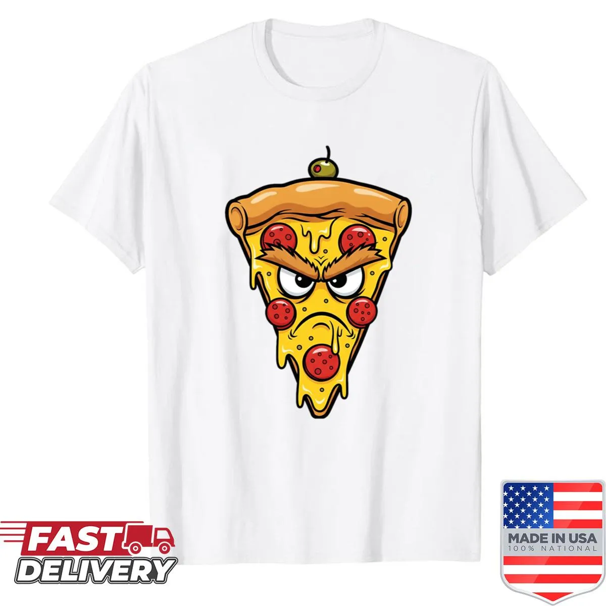 Grumpy pizza slice graphic with text 'Don't Touch My Pepperoni'
