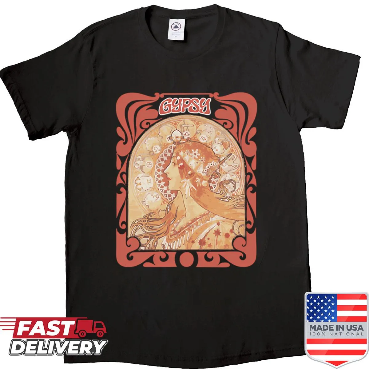 Psychedelic rock-themed shirt inspired by Gypsy aesthetics