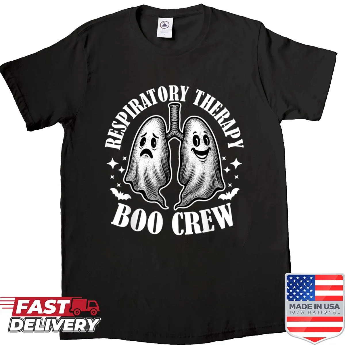 Playful Halloween shirt for respiratory therapists with lung therapy design.