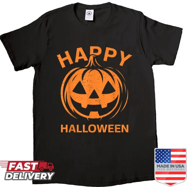 Cheerful Jack O' Lantern graphic for Halloween on a T-shirt