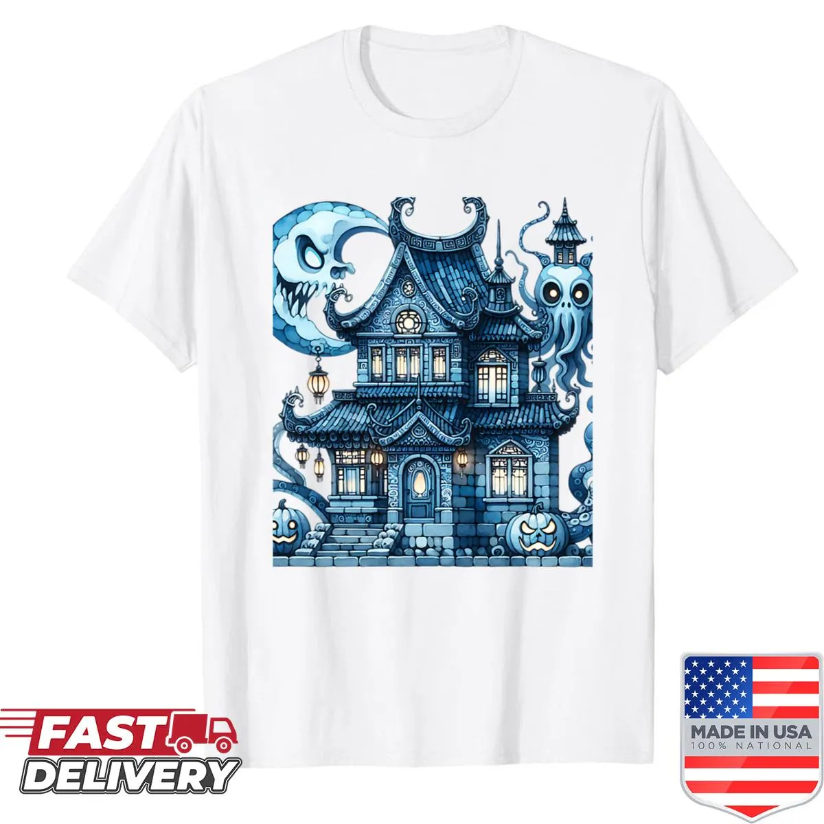 Vintage haunted lantern mansion t-shirt design