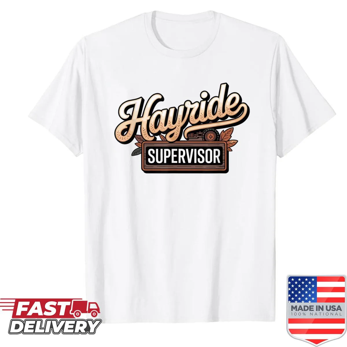 Shirt with 'Hayride Boss' for fall and Thanksgiving themes.