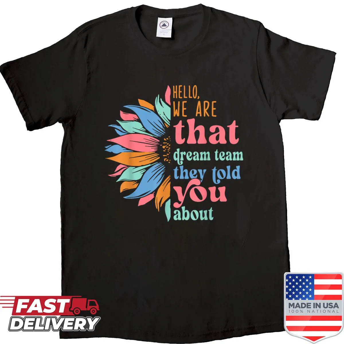 Sunflower-themed shirt celebrating friendship and team spirit