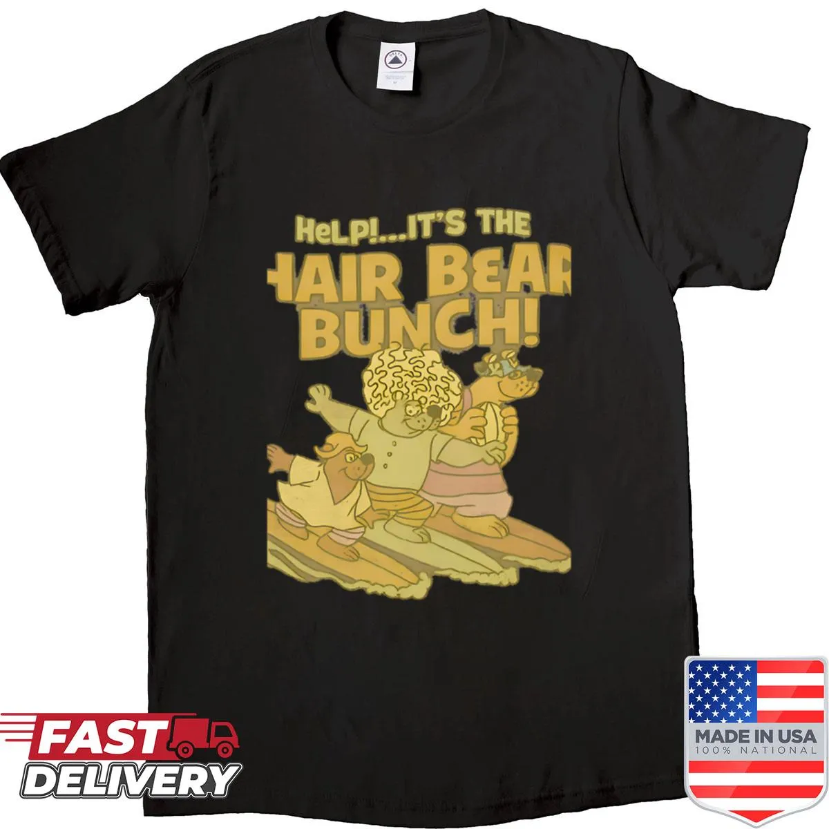 Retro shirt featuring Hair Bear Bunch surfing graphic