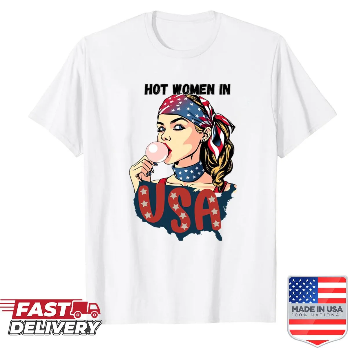 Patriotic pop art pin-up design featuring women on a t-shirt