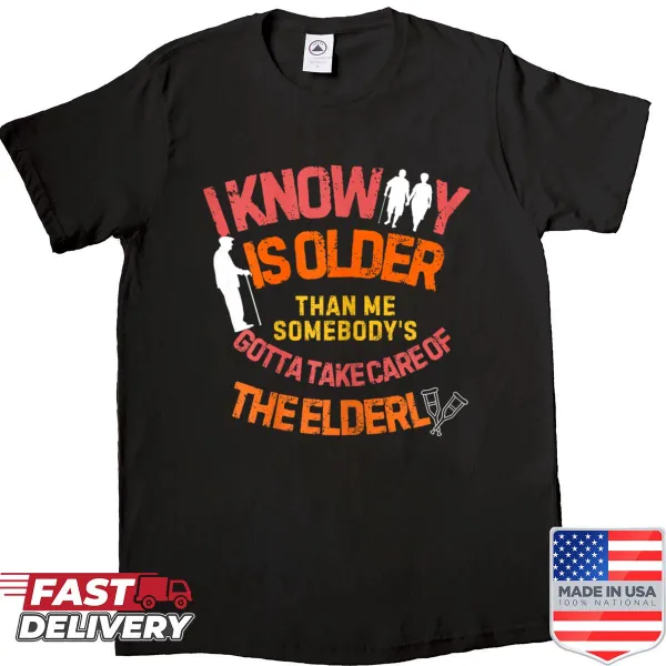 Care for the elderly shirt highlighting an age difference in a relationship