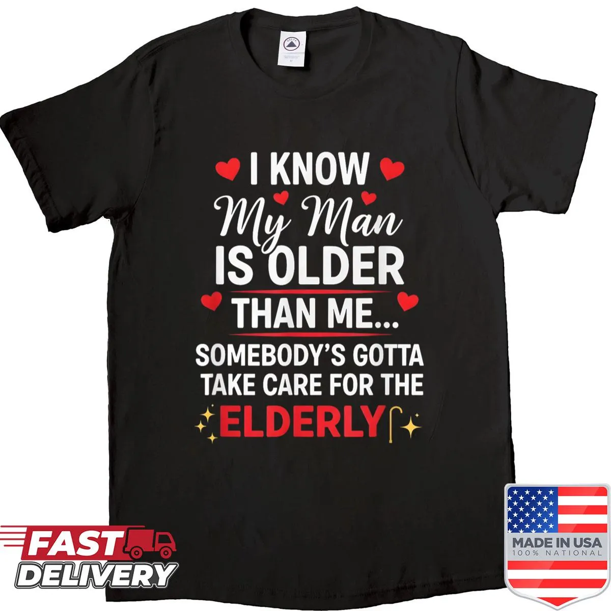 Funny shirt about age gap in relationships with playful text