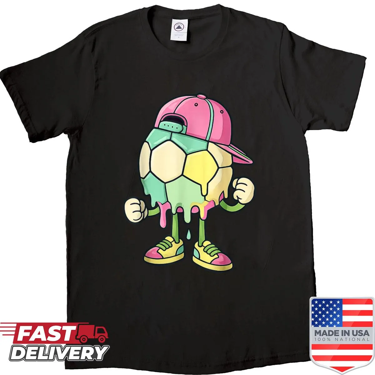 Playful soccer-themed shirt with ice cream graphic