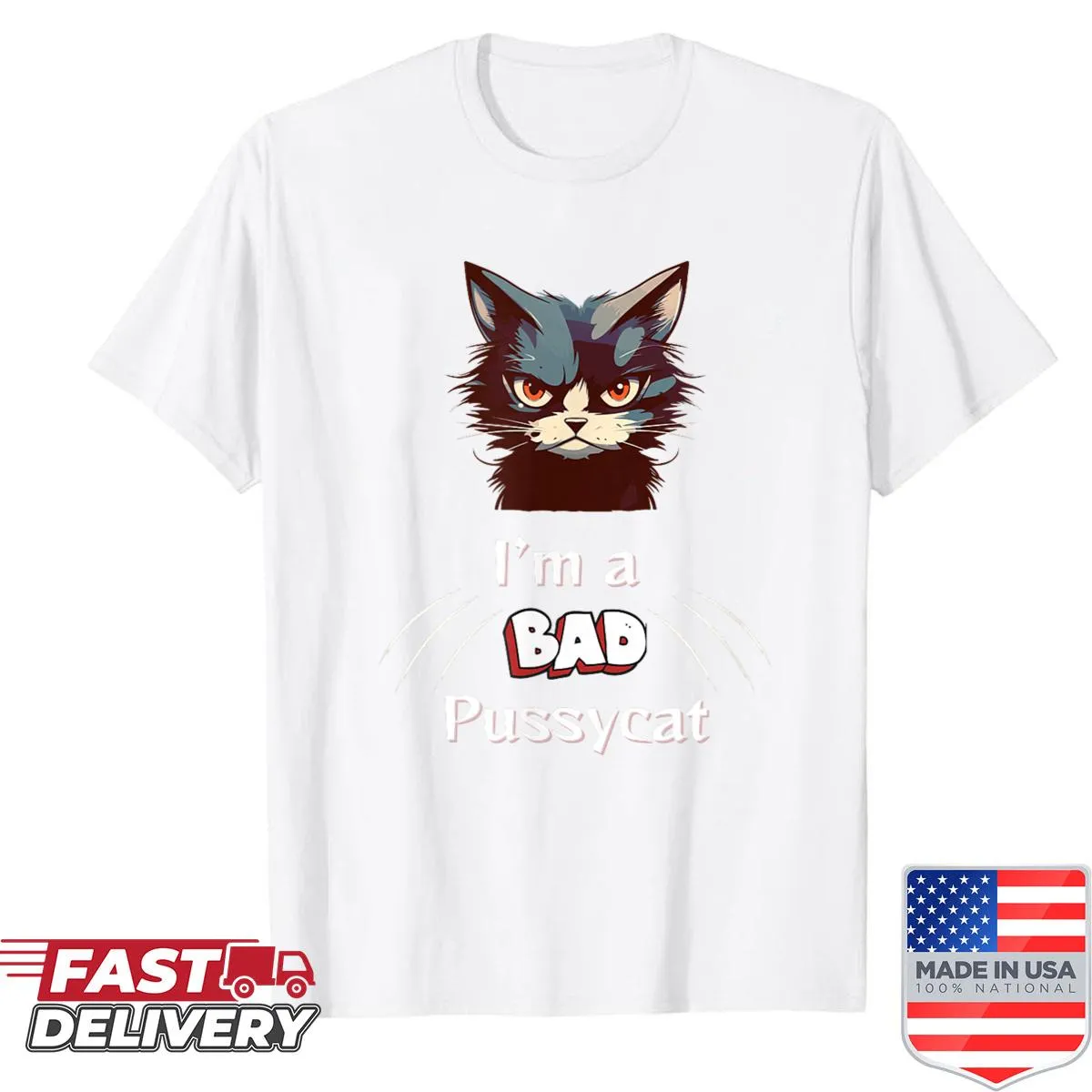 Graphic tee featuring a feisty cat and playful text