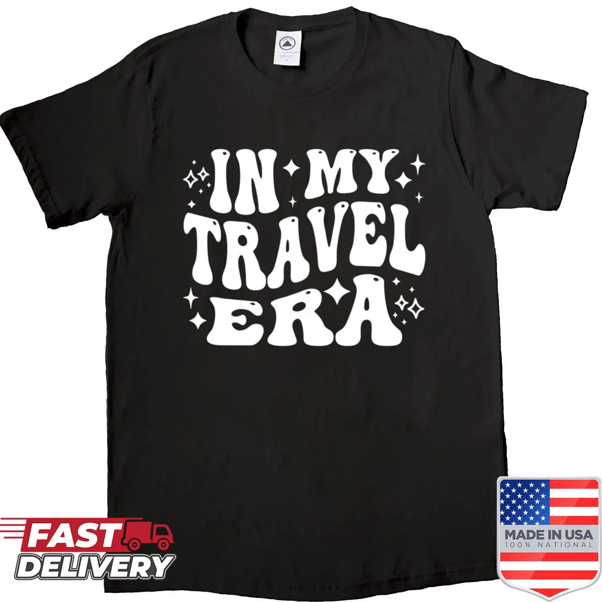 Travel-themed shirt with globetrotting phrase