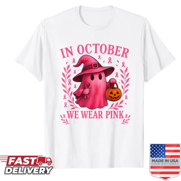 Pink breast cancer awareness Halloween shirt for women