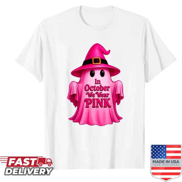 Ghostly Halloween shirt in pink for breast cancer awareness
