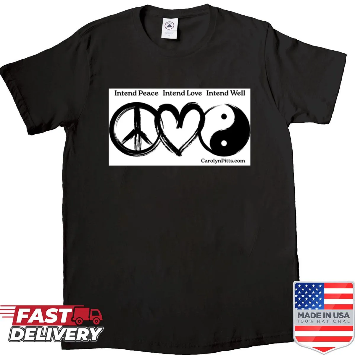 Black shirt featuring the phrase 'Intend Well' in bold typography.