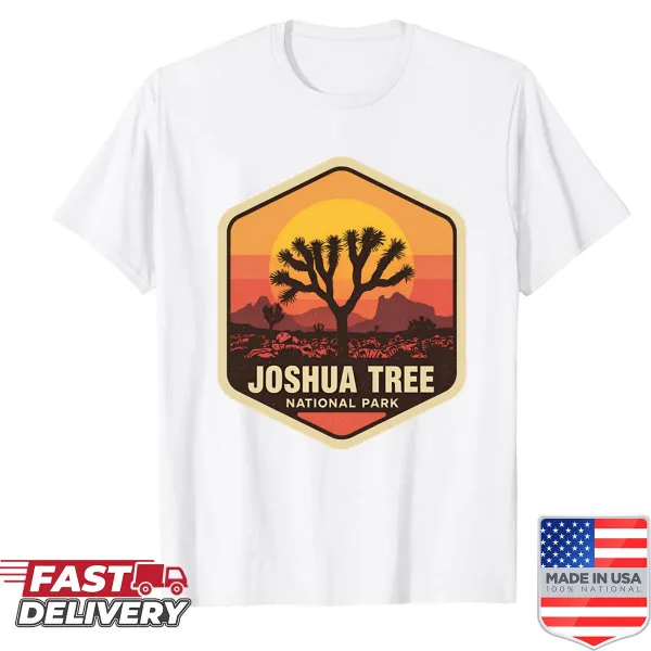 Illustration of Joshua trees and desert landscape on a T-shirt