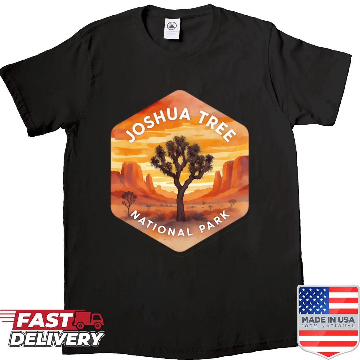 Illustrated Joshua Tree National Park design featuring rocks and trails