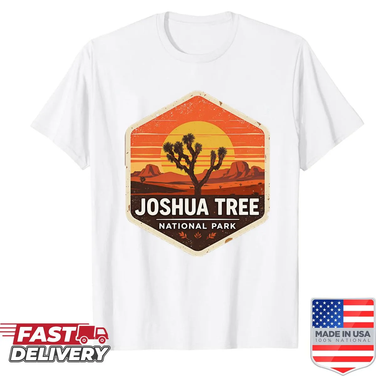 Desert sunrise graphic from Joshua Tree National Park on a T-shirt
