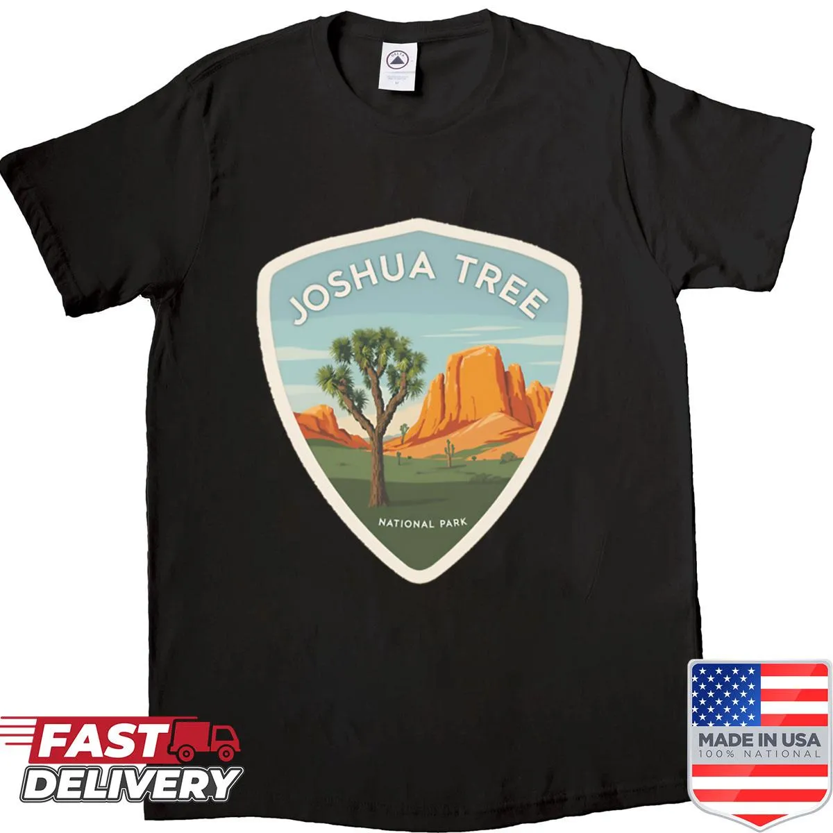 Graphic shirt featuring Joshua trees and desert landscape