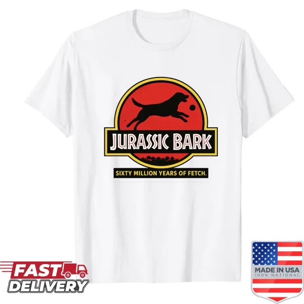 Dog-themed Jurassic Park graphic on a T-shirt