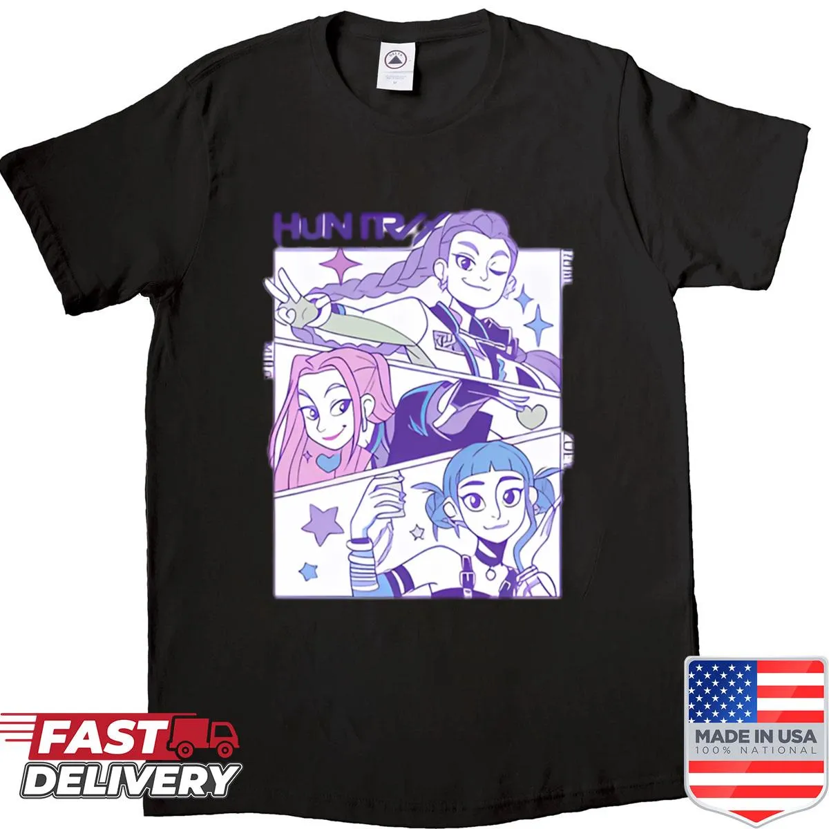 Cartoon shirt featuring Jinu characters from Kpop and manga