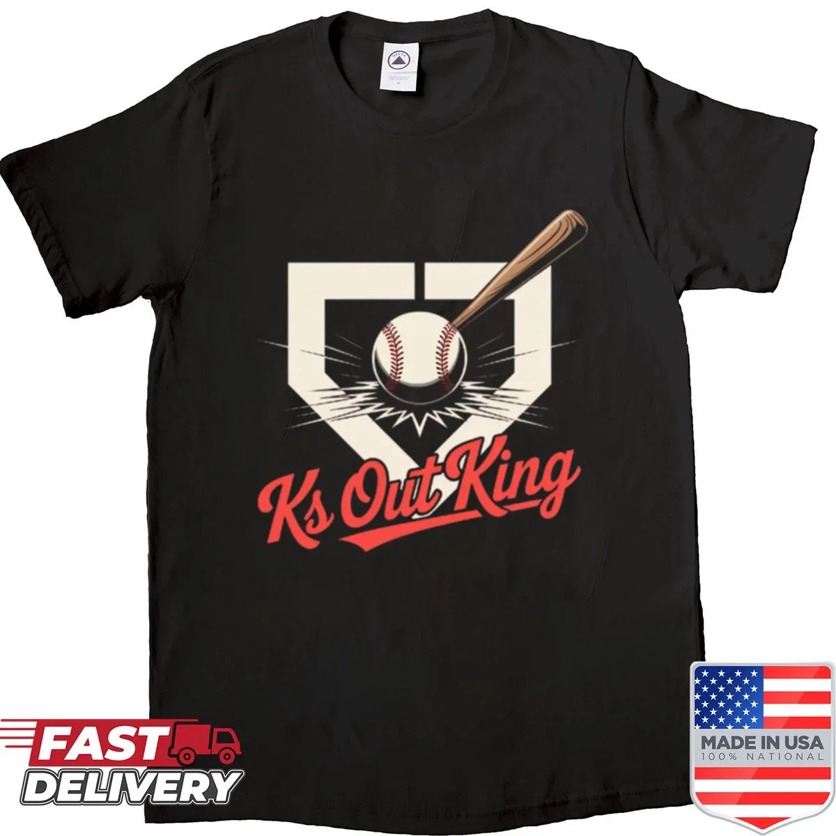 Graphic shirt featuring a powerful baseball swing illustration