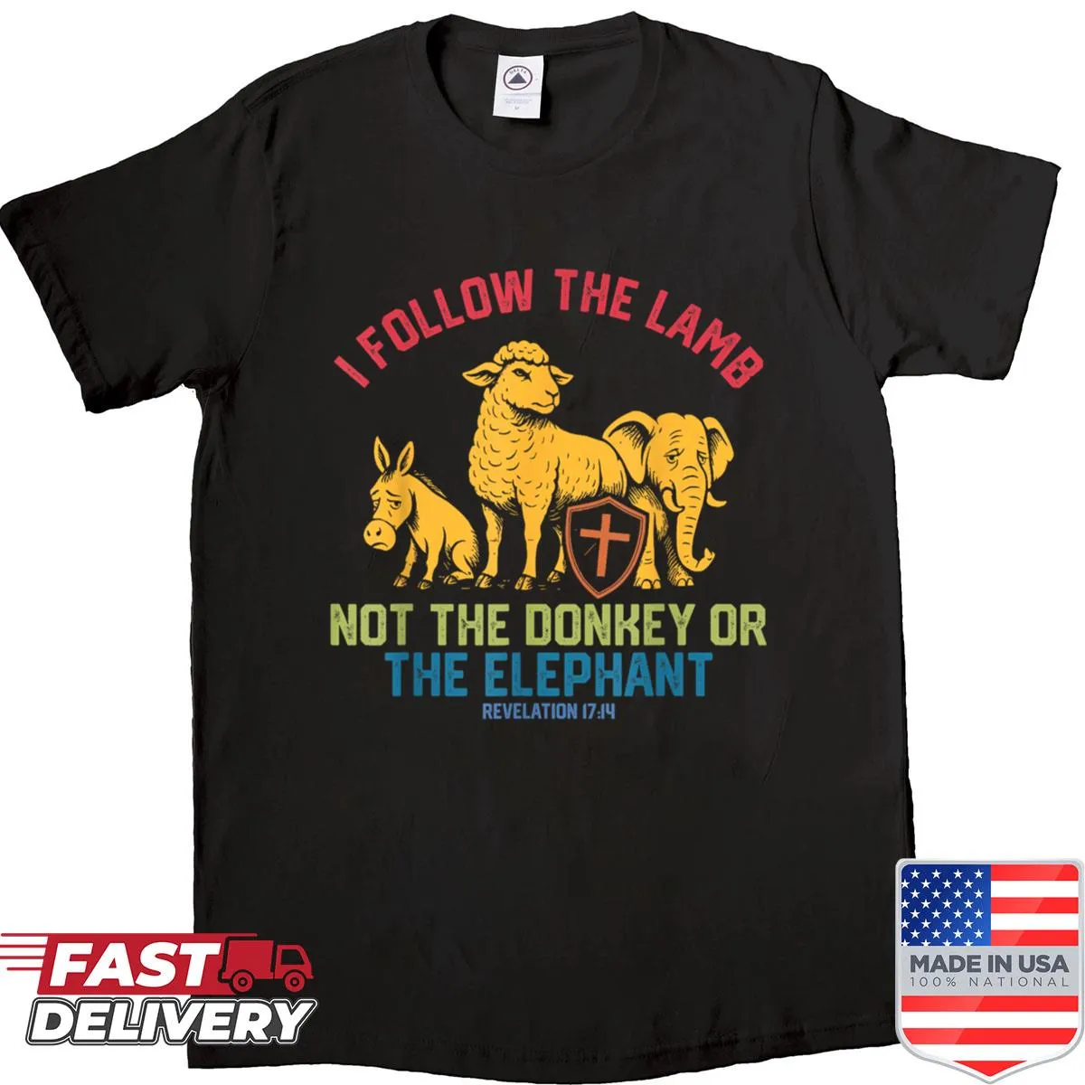 Illustration T-shirt featuring a lamb, donkey, and elephant