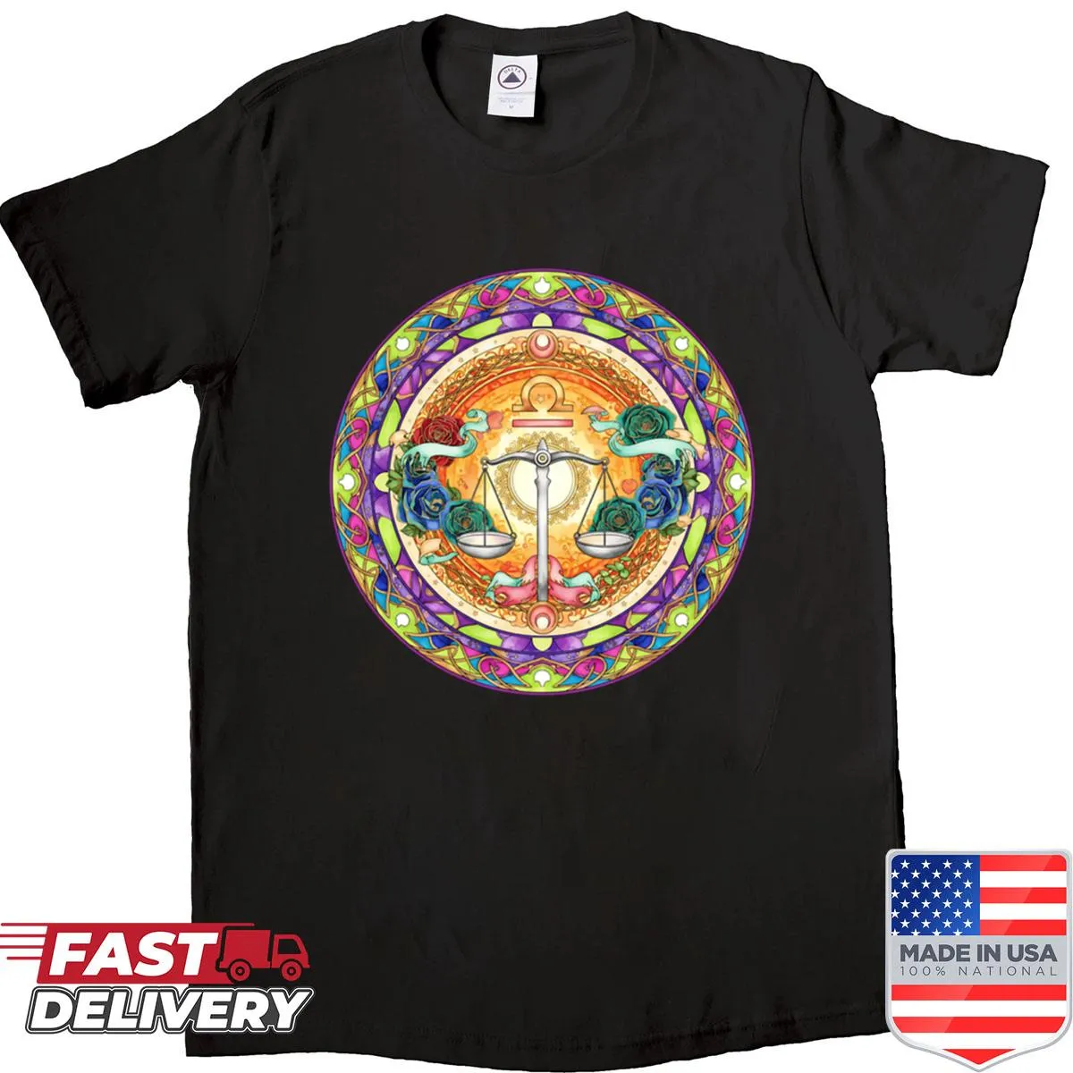 Libra mandala graphic for astrology-themed T-shirt