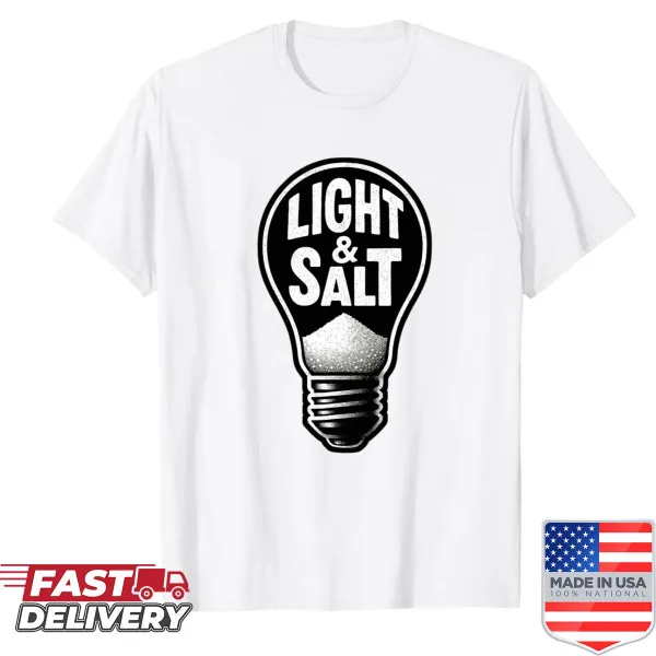Culinary humor shirt with 'Light Salt' text design.