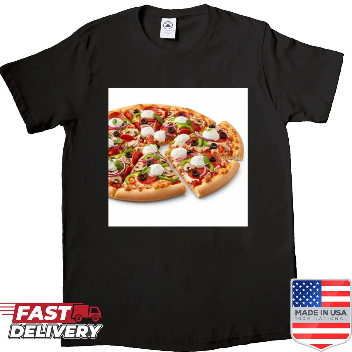 Funny Loaded Pizza graphic t-shirt