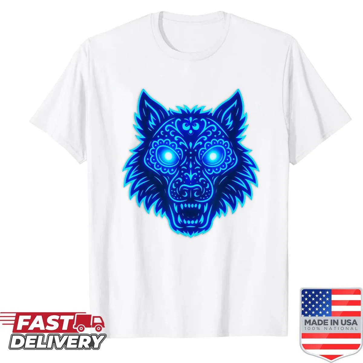 Lobo wolf sugar skull illustration on a t-shirt