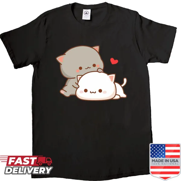 Cute illustration of two cats as a couple on a meme shirt