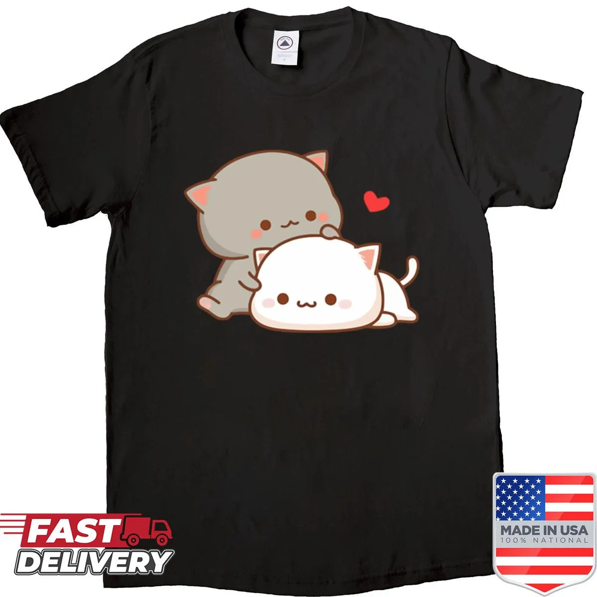Cute illustration of two cats as a couple on a meme shirt