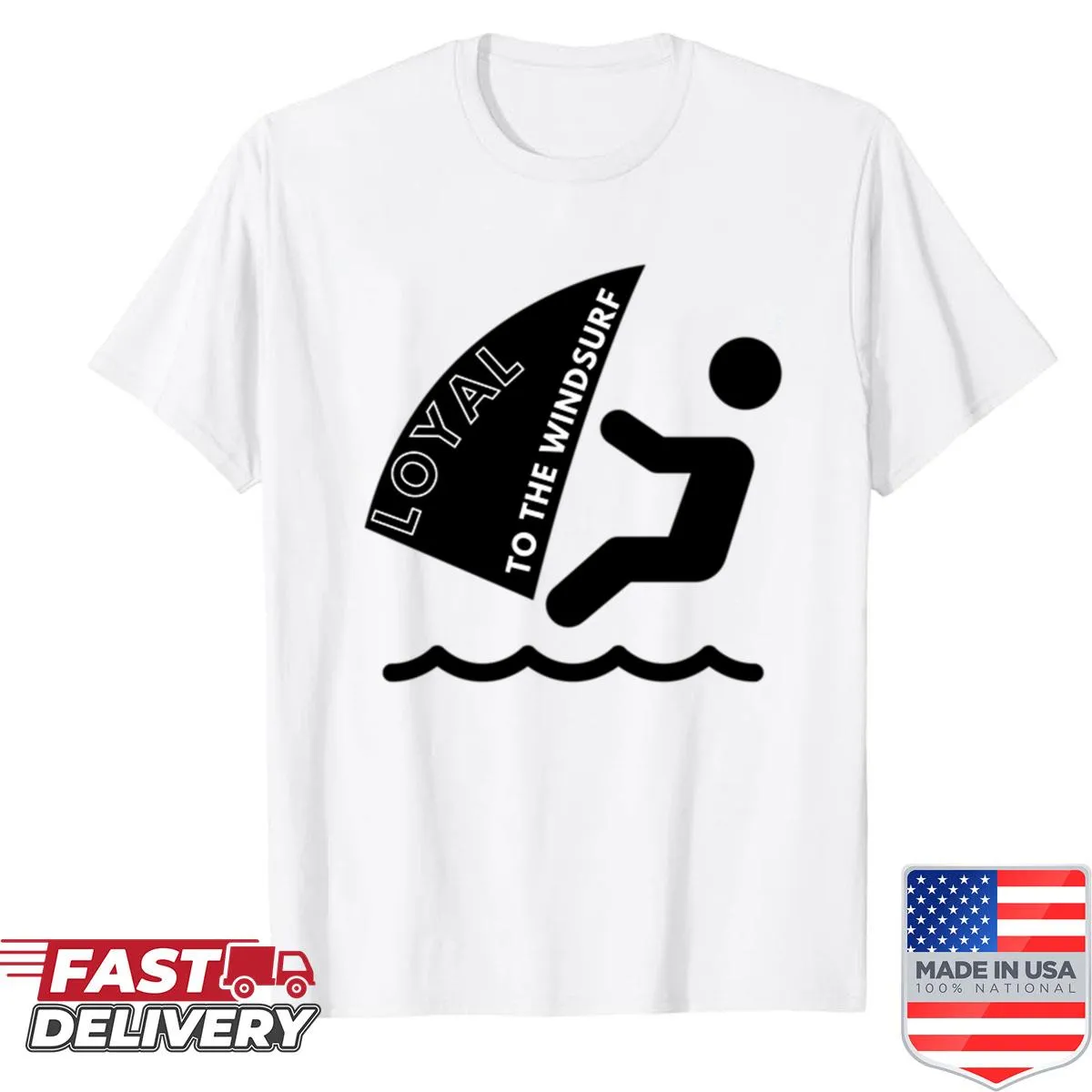 Minimalist windsurfing silhouette t-shirt design.