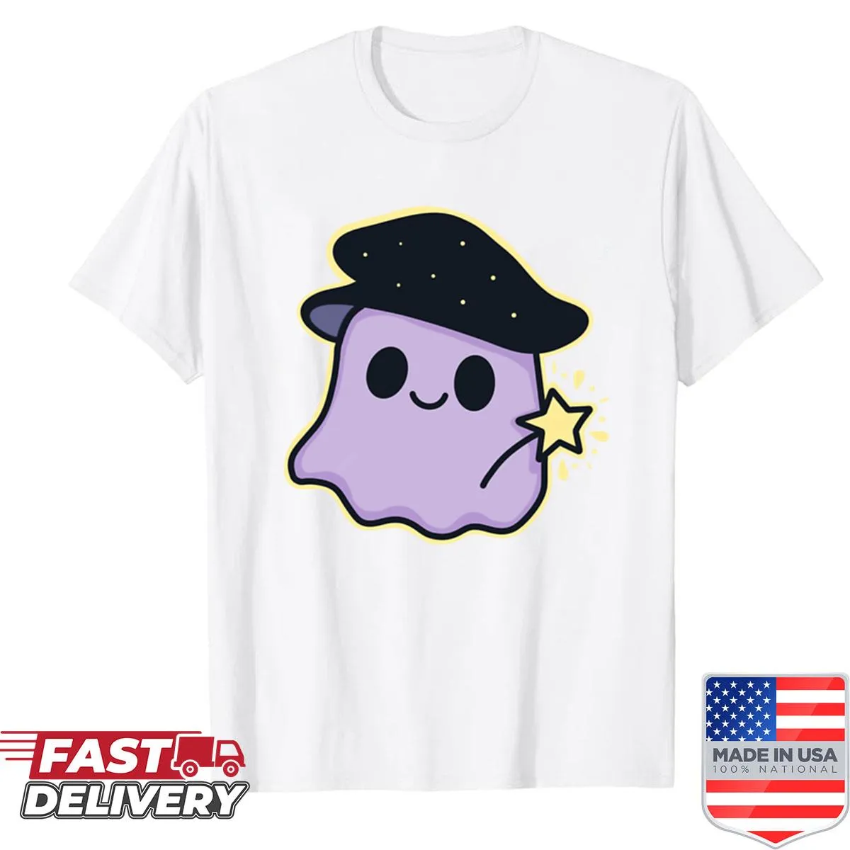 Playful ghost graphic on a whimsical shirt design
