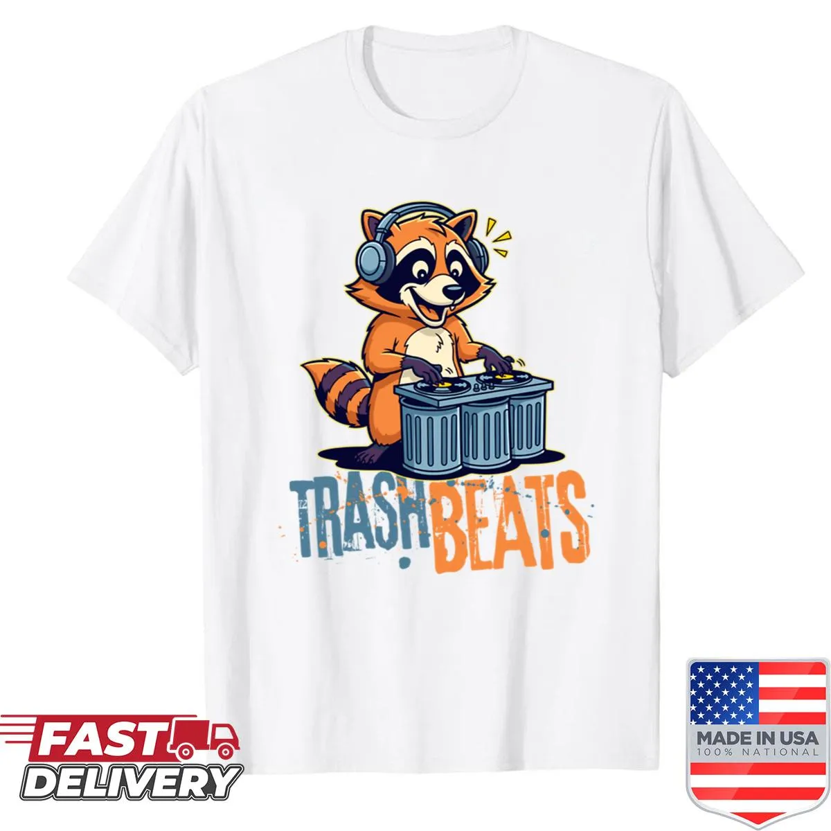 Funny raccoon DJ shirt with trash beats theme