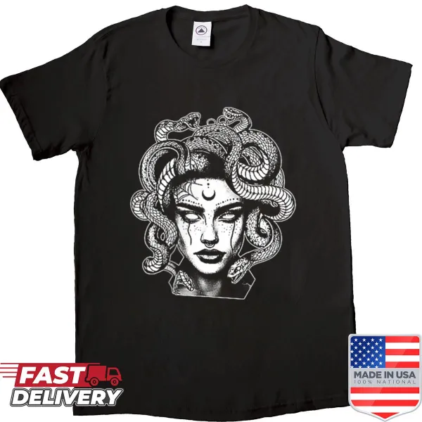 Funny Medusa shirt with humorous mythology design on two sides