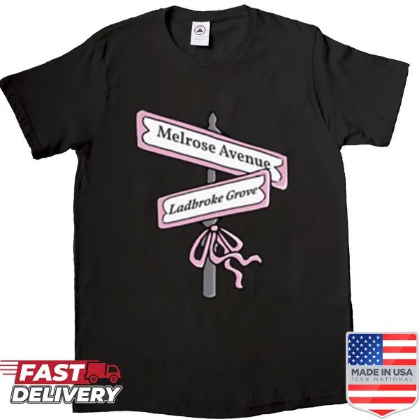 Shirt featuring Melrose Avenue and Ladbroke Grove names in modern typography