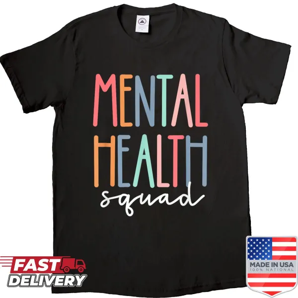 Awareness T-shirt featuring 'Mental Health Squad' text