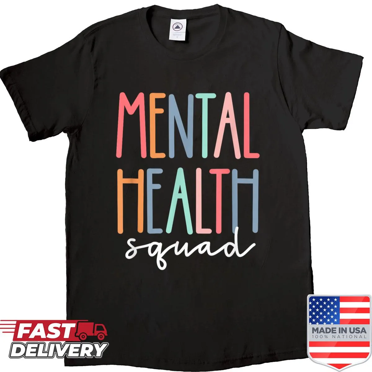 Awareness T-shirt featuring 'Mental Health Squad' text