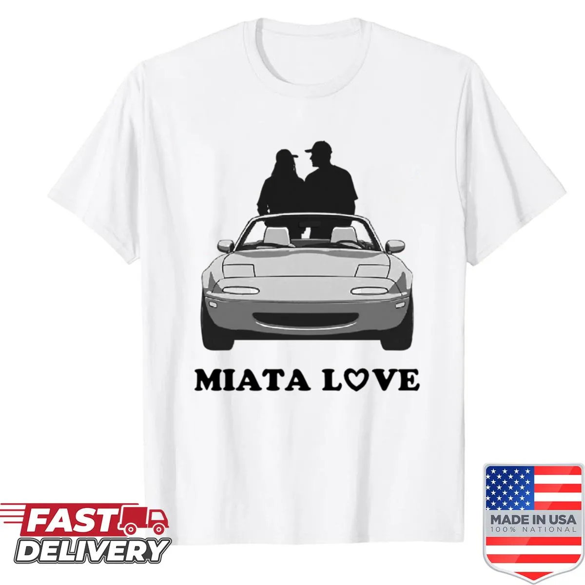 Vintage Miata-themed graphic on a T-shirt