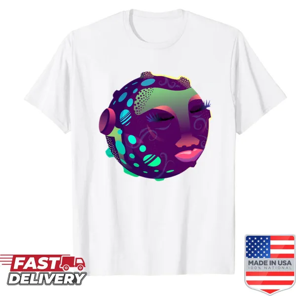 Graphic t-shirt featuring a peaceful moon and Moon Army 006 text