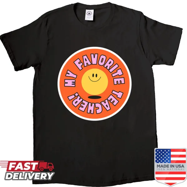 Retro design shirt saying My Favourite Teacher with a smile graphic