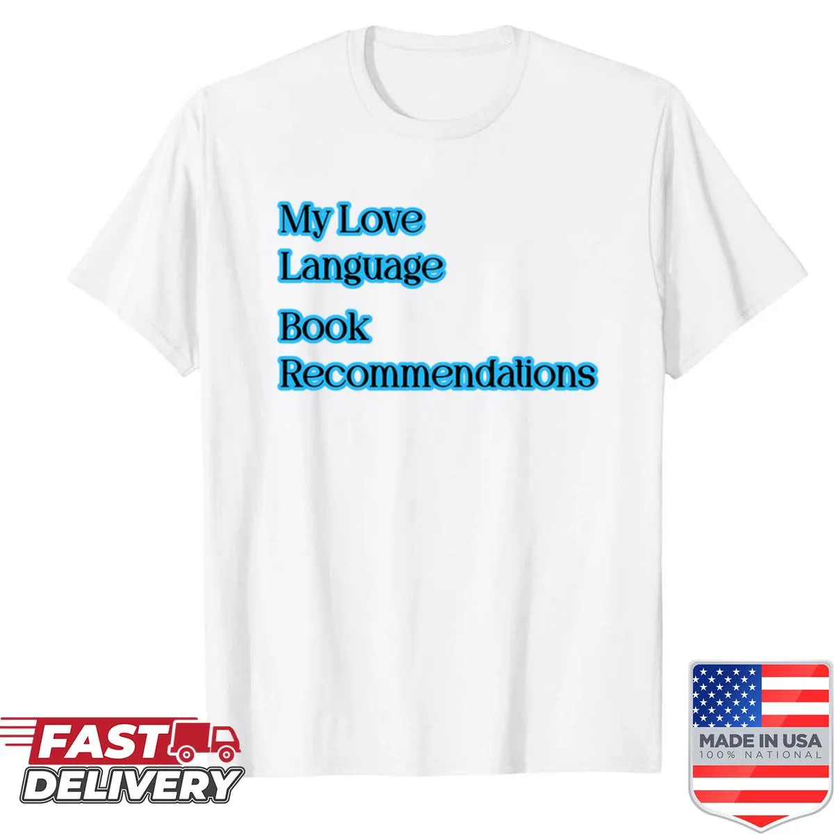 Book recommendations printed on shirt, celebrating love for reading
