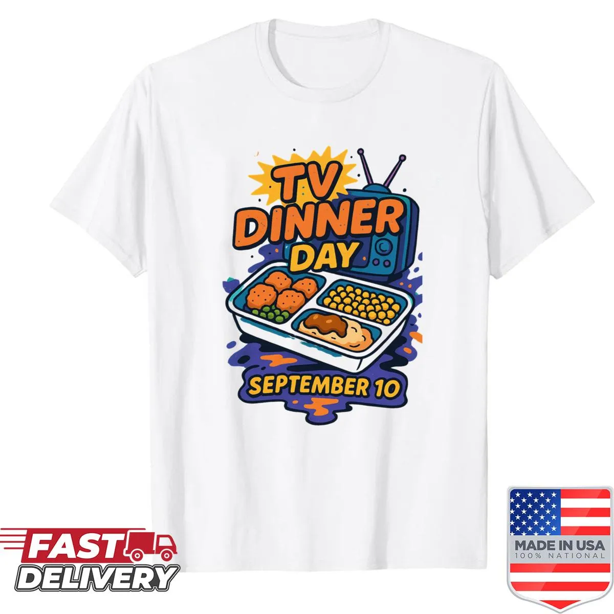 Retro diner style TV dinner T-shirt celebrating National TV Dinner Day
