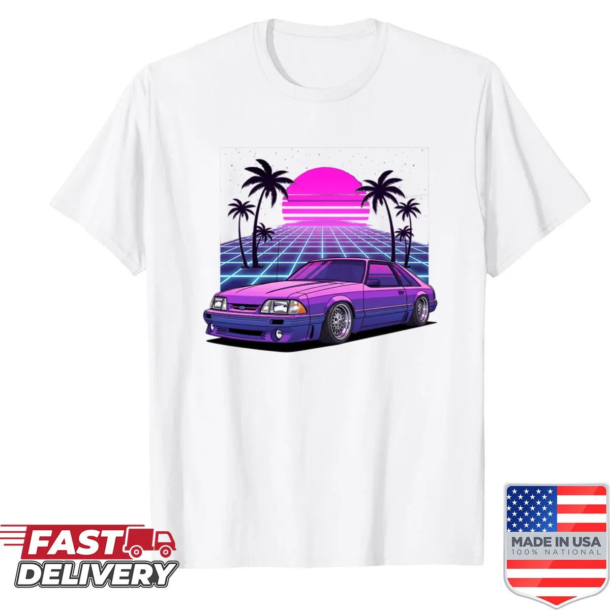 Retro 80s neon-themed graphic t-shirt