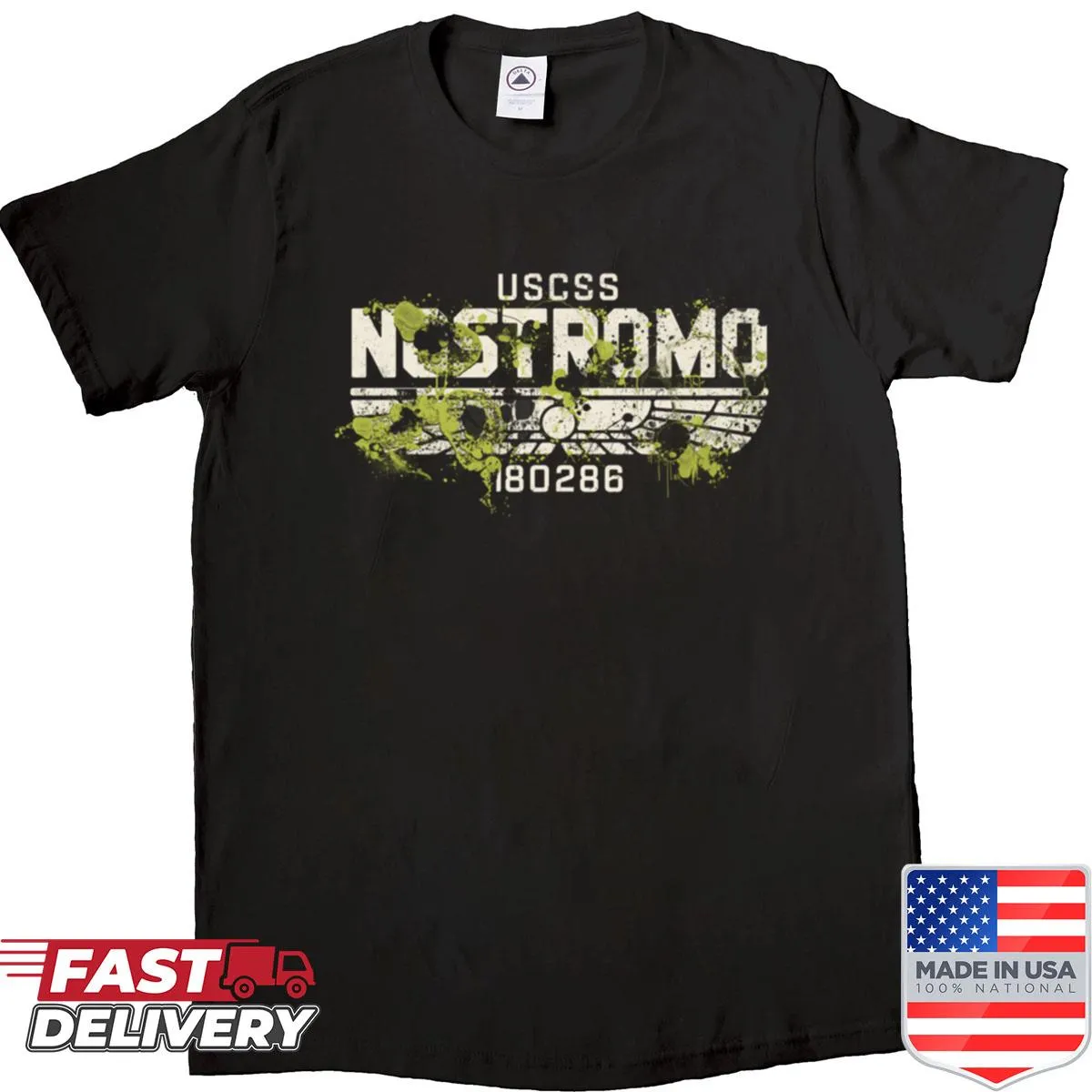 Alien-themed graphic shirt inspired by the 1979 film Nostromo