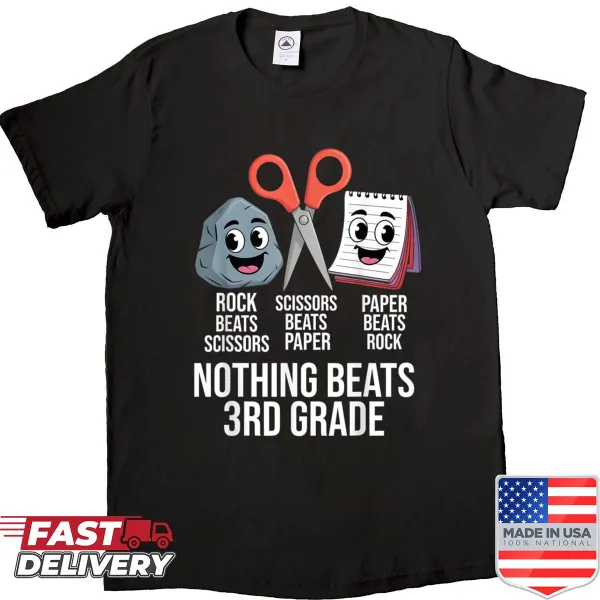 Funny shirt for kids saying Nothing Beats 3rd Grade with cartoon graphics