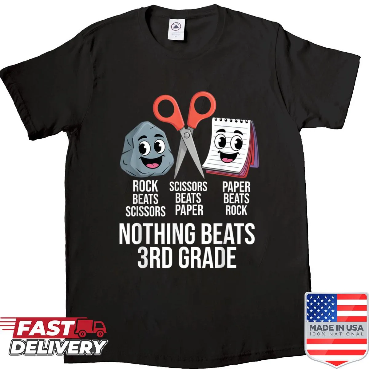Funny shirt for kids saying Nothing Beats 3rd Grade with cartoon graphics