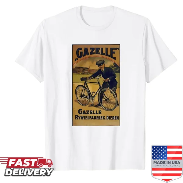 Vintage distressed shirt featuring Gazelle bicycle advertisement