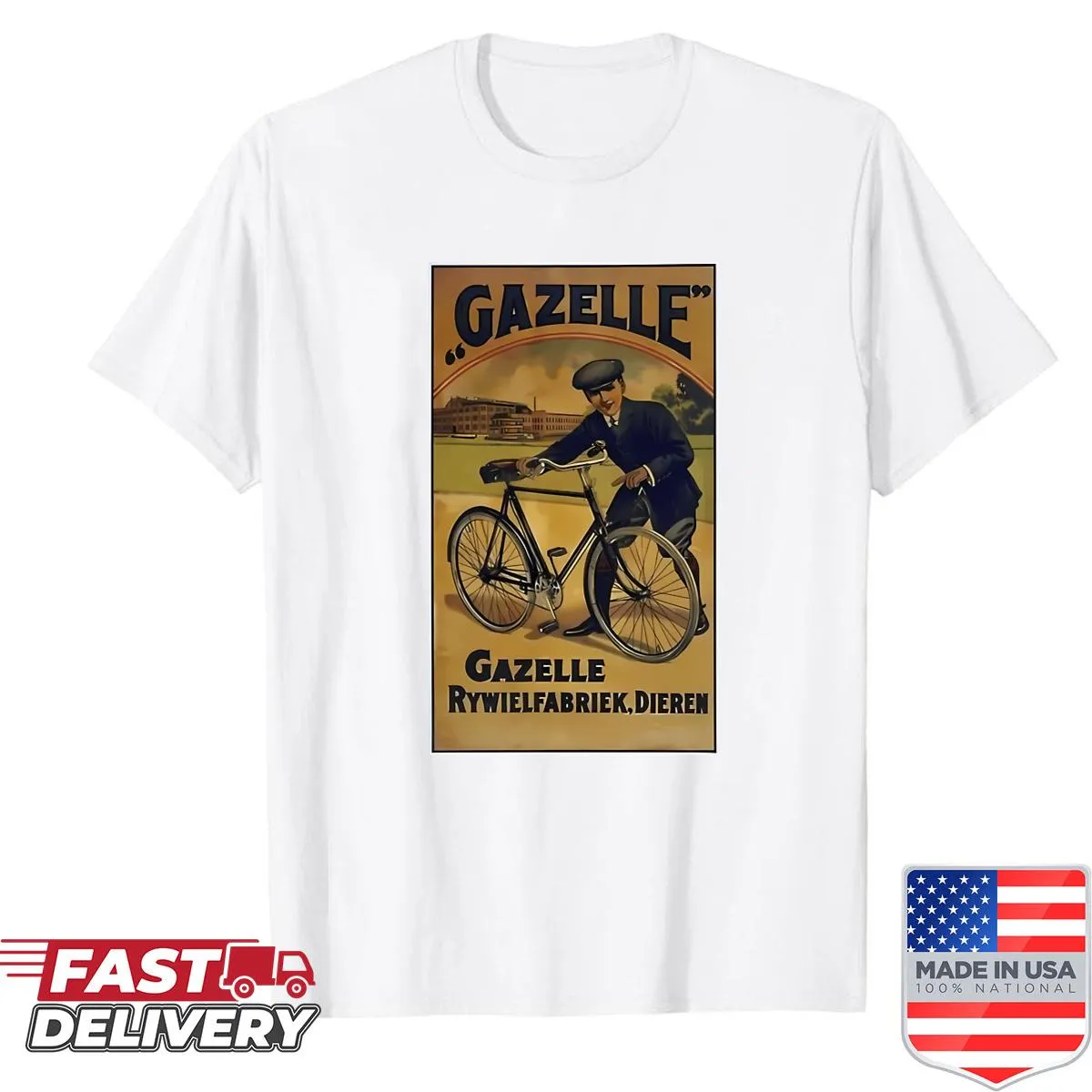 Vintage distressed shirt featuring Gazelle bicycle advertisement