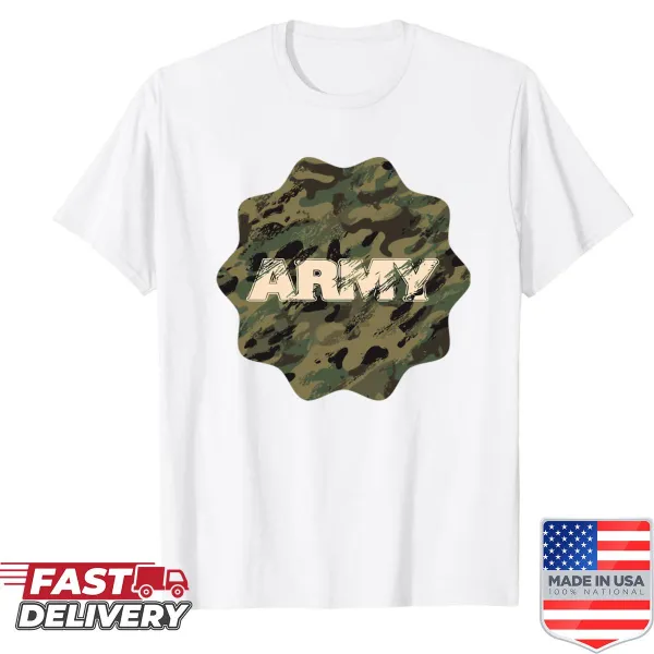 Green retro camo T-shirt featuring military camouflage for soldiers and special forces